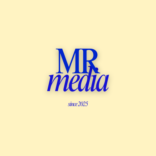 Yellow background with logo MR Media since 2025 in blue.